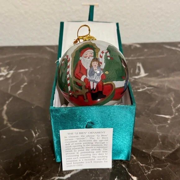 Pier One Imports Li Bien Glass Ornament Hand Painted 1998 Santa Christmas‎