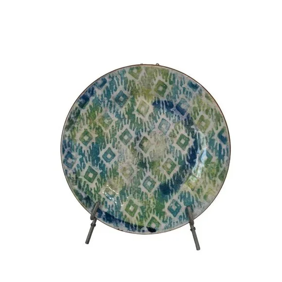 Pier 1 Monteo‎ Salad plate Blue Green Geometric Diamonds Terracotta 8.5