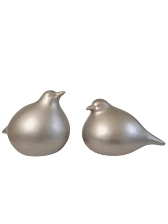 Pier 1 Ceramic Bird Figurine Set - Champagne Metallic Decorative Sculptures