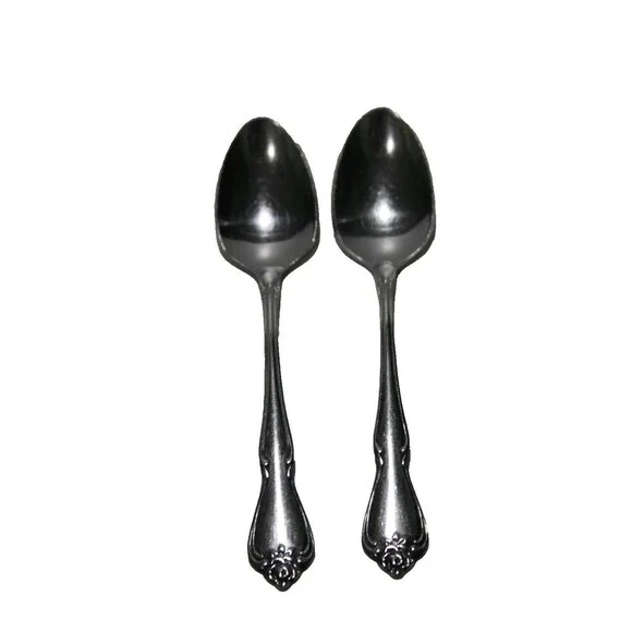 Oneida Ltd 1881 Rogers True Rose Arbor Rose Stainless Flatware 2 Tea Spoons
