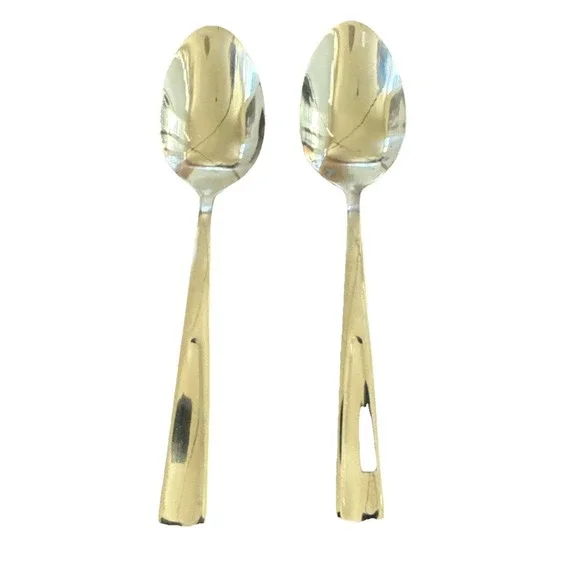 2 Pfaltzgraff Stainless Glossy Soup Spoon Flatware 18/0 Silverware Square End 7