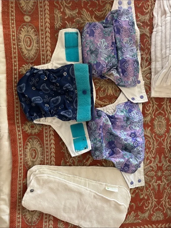 Lot of 3 Glow Bug cloth diapers with inserts - one size