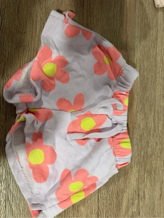 Zara Kids Floral Elastic Waist Shorts - Lavender with Coral Flowers
