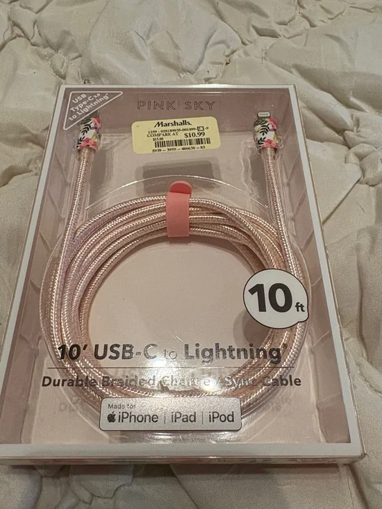 10ft Rose Gold USB-C to Lightning Braided Charging Cable