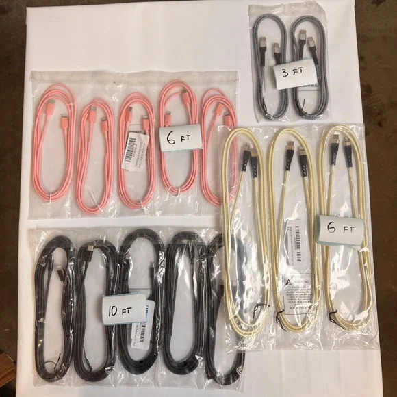 Lot of 15 USB C to Lightning & USB C to USB C Fast Charging Cables 3ft 6ft 10ft