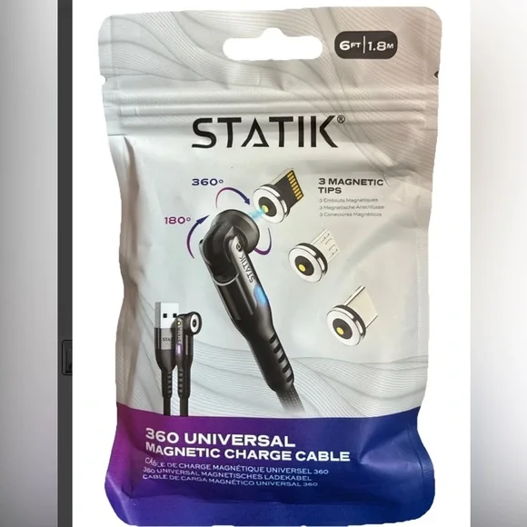 Statik 360 Universal Magnetic Charging Cable w/ 3 Magnetic Tips | 6 FT Cable NEW