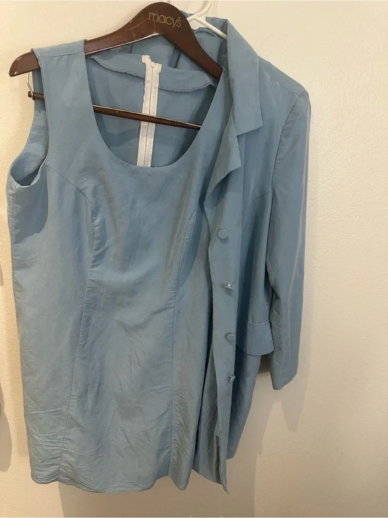 Vintage Light Blue Sleeveless Dress with Matching Blazer Jacket Suit Set Co-ord