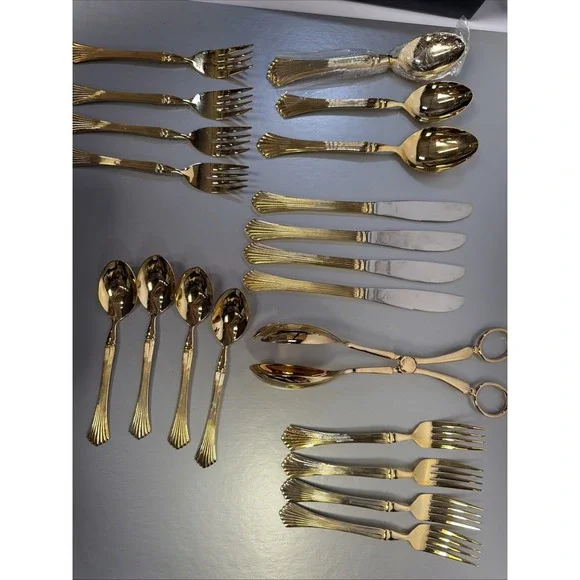 International Silver GOLDEN FLAIR Gold Electroplate EP Flatware Set 26 Pieces