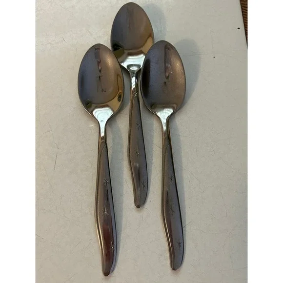 Vintage Mar Crest‎ Citation MCM Flatware, 3 Teaspoons, Atomic Starburst, 3 Stars
