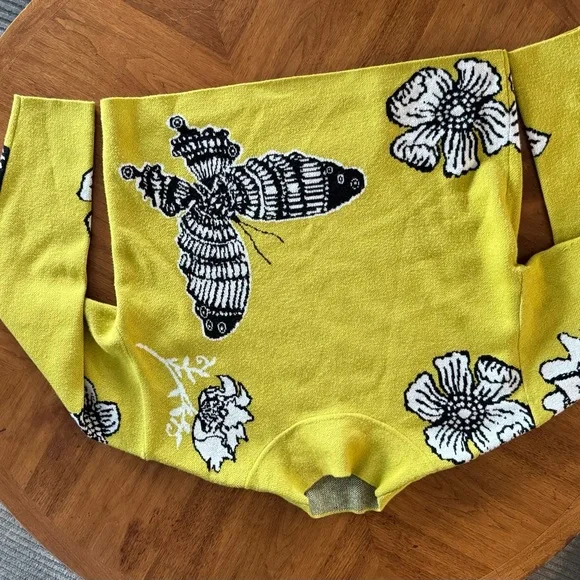 Vibrant Yellow Diaper Cover with Insect and Floral Design