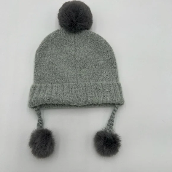 Top Paw Gray Soft L/XL Dog Pom Pom Balls Beanie Pet Cap Hat Tassels Winter NWOT