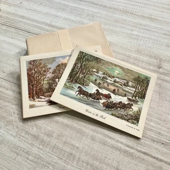 Currier & Ives Vintage Winter Scene Greeting Cards Set of 18 with Envelopes