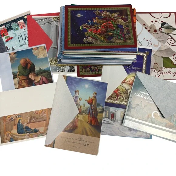 Lot of 65 Assorted Religious Christmas Greeting Cards Bulk Nativity Scripture
