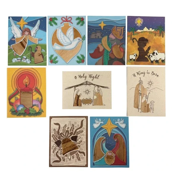 Food For The Poor Haiti Handcrafted Banana Bark Christmas Cards Set of 9 Mixed