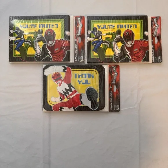 Vintage Power Rangers Birthday Party Invitations (16) And‎ Thank You Cards (8)