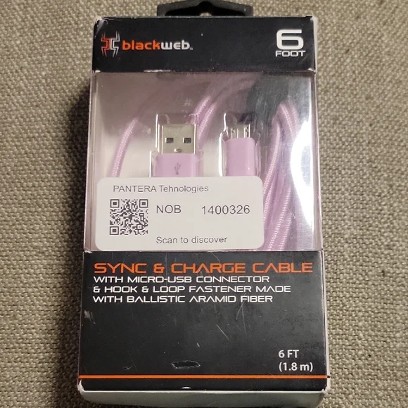 Blackweb Black and Pink Braided 6ft Micro-USB Sync & Charge Cable