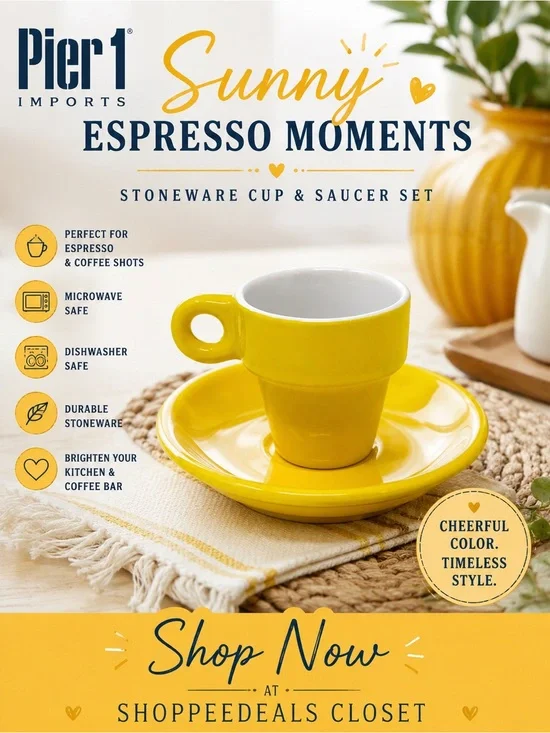 Pier 1 Imports Yellow Stoneware Espresso Cup & Saucer Set