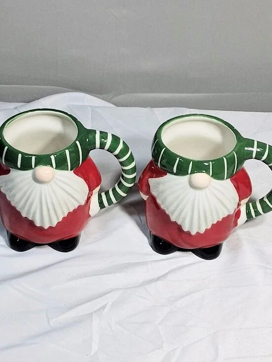 Pair Of Pier 1 Imports 22 oz. Charming Whimsical Decorative Christmas Mugs