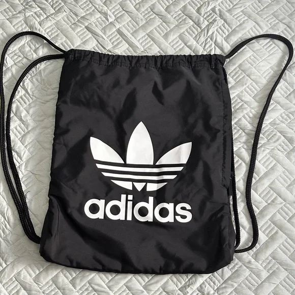 Adidas Originals Drawstring Backpack Black Trefoil Logo Gym Cinch Sack