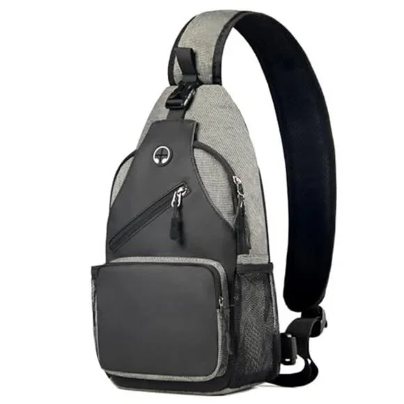 Sling Bag Cross Body Backpack Chest Bag Travel Hiking Daypack (Black Grey)