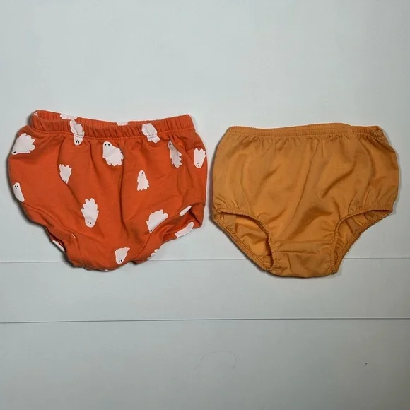 Cat & Jack Baby Set of 2 Orange Ghost and Mustard Diaper Covers Size 12M