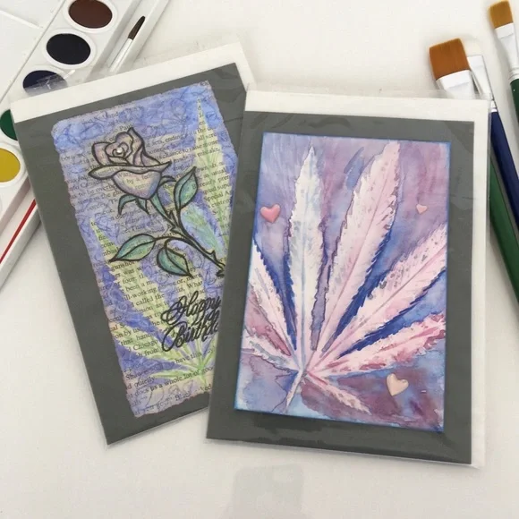 Handmade Cannabis Marijuana Greeting Cards Set of2
