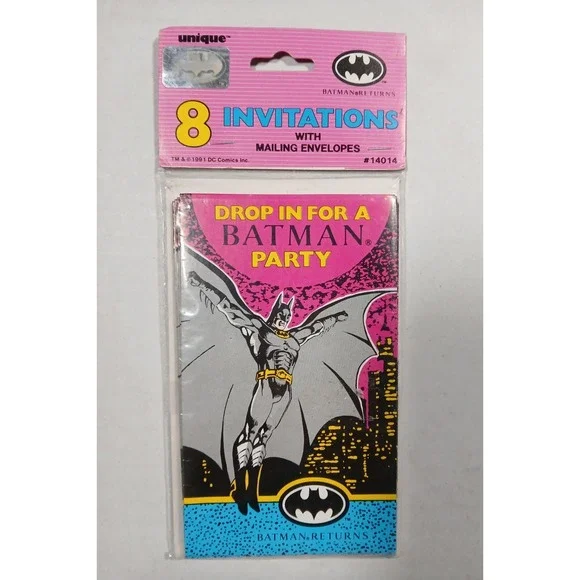 Vintage Licensed Batman Returns Superhero Birthday‎ Party Invitations 8-Pack