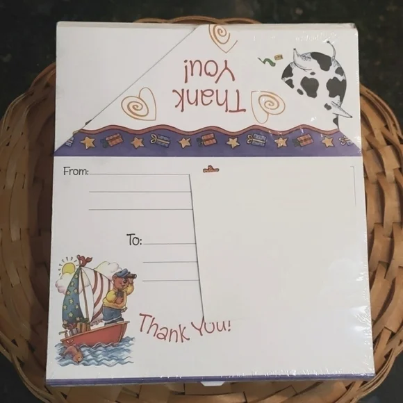 Sally Foster Thank You Note Cards 12 Total Stickers Seals Nautical Cow Pig Chip