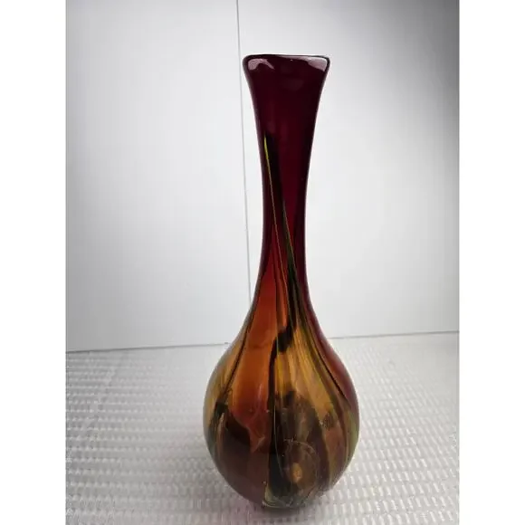 Vintage Pier One‎ Colorful Tall Blown Glass Vase Red Orange Green Yellow Blue