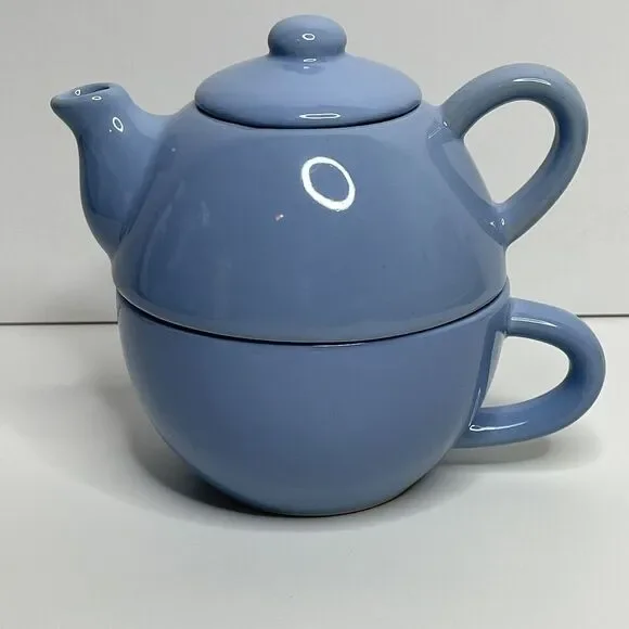 Pier 1 Imports Stoneware Blue Stack-able Teapot & Cup OR Creamer &‎ Sugar