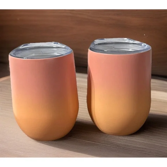 Pier 1 Stainless Steel Insulated Tumbler Lidded To Go Set‎ Of 2 Peach 14 Oz