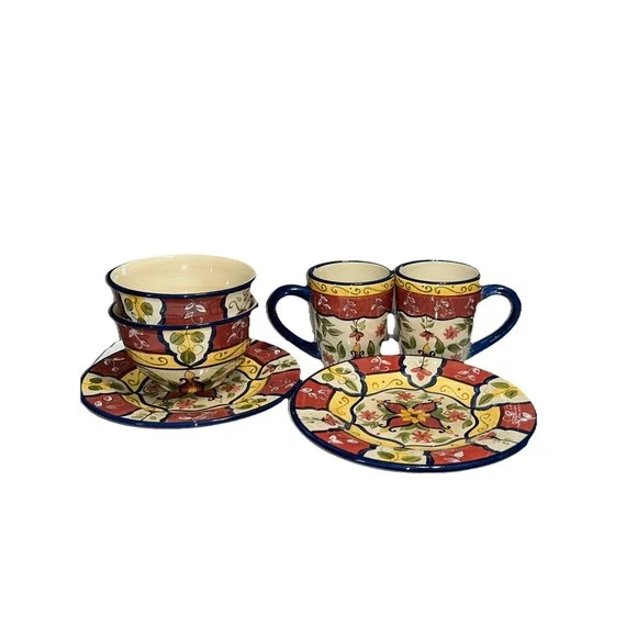 Vintage Pier 1 Vallarta 6-Piece Earthenware Place Setting Hand painted Retired