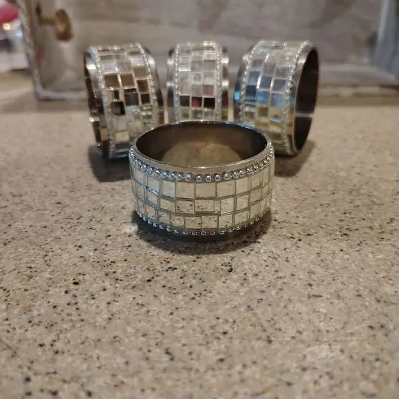 Pier 1 Silver Mosaic Napkin Rings Set Of 4