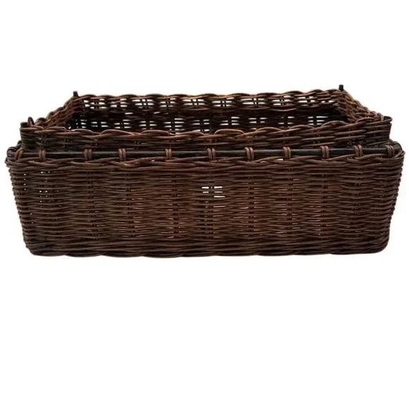 NWT Vtg Pier 1 Wicker Basket Medium Dark Brown Metal Frame Woven Rectangular