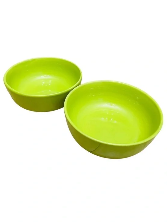 Pier 1 Hand Crafted Apple Green Ceramics Bowls Set Of two