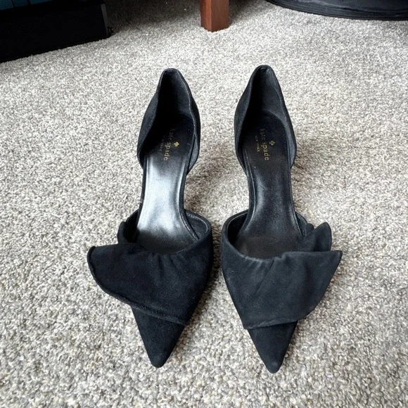 kate spade Black Pointed D'Orsay Heels with Folded Vamp Detail