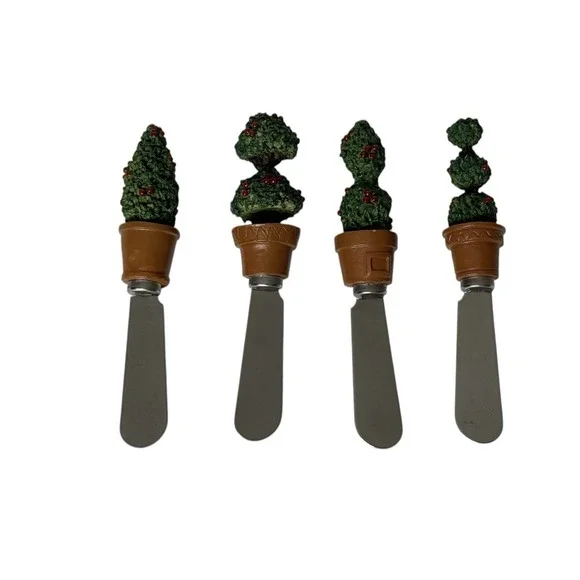 Topiary Christmas Tree Cheese/Butter Spreaders Resin & Stainless Steel Set of 4