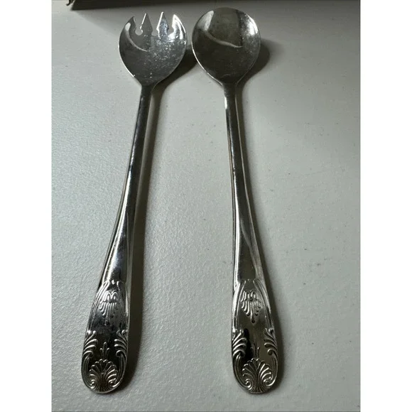 Vintage‎ Silver Plated Salad Serving Spoon & Fork Set from ITALY - 2-Piece Set