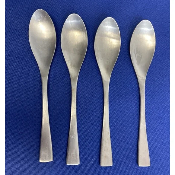 Set of 4 Satin Finish Stainless Steel Oval Soup Spoons 7-7/8