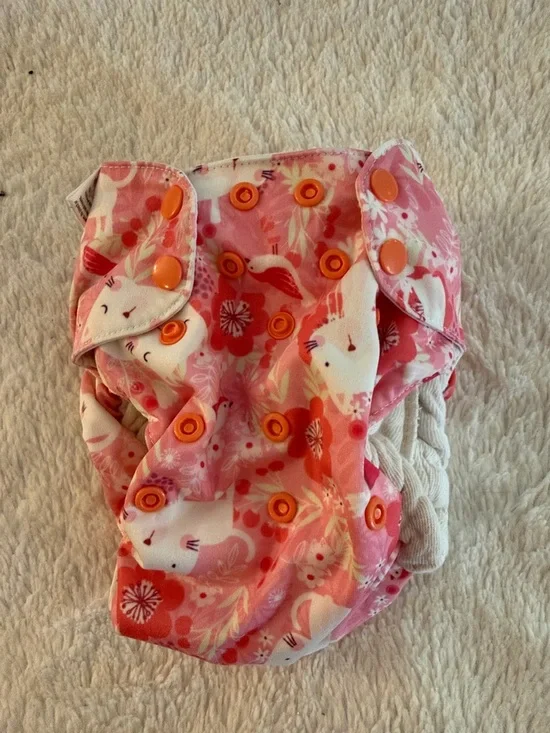 5/$25 Kids Adjustable Cloth Diaper Pink Unicorn Print with Orange Snaps