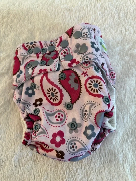 5/$25 Kids Adjustable Cloth Diaper Sweet Pea Pink and Gray Paisley Floral