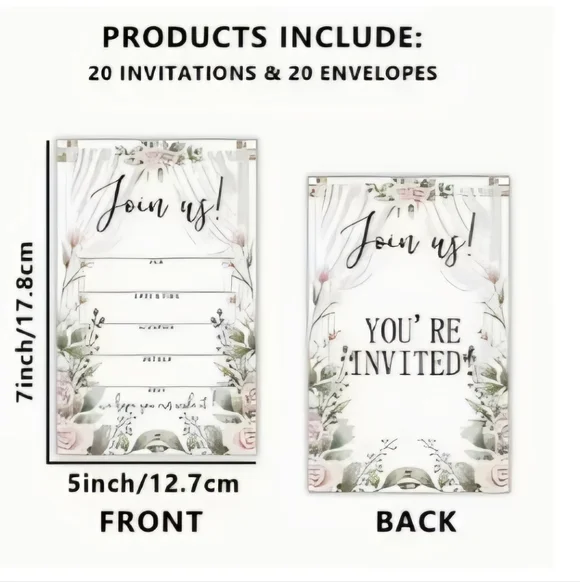 New 20 PACK FLORAL WEDDING INVITATIONS AND ENVELOPES