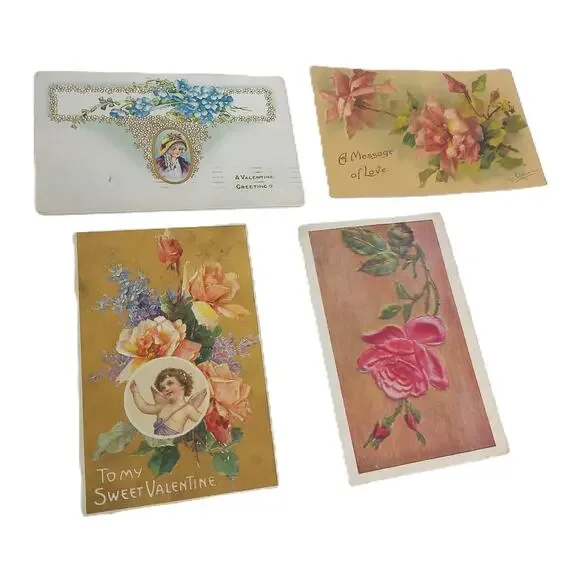 Antique Valentine Love Postcards Greeting Cards Ephemera SET OF 4