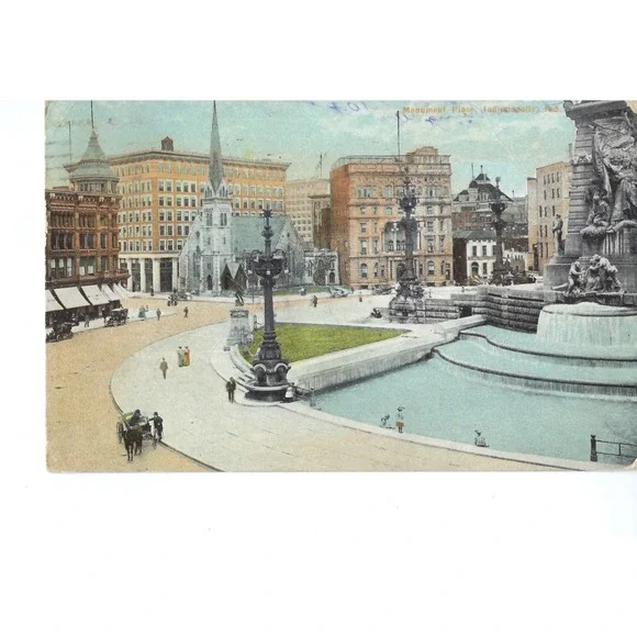 Vintage 1912 Monument Place Indianapolis Indiana Postcard George Washington