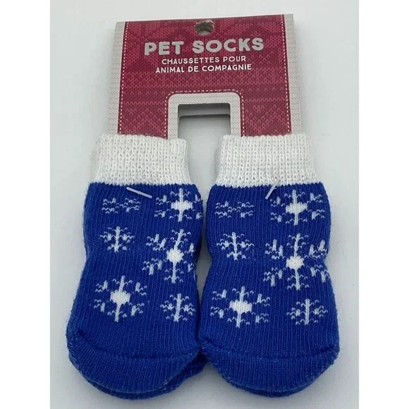 Pet Socks For Dogs With Snowflake Pattern & Anti-Slip Grip Paw Print Size S/P