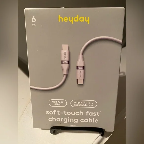 Heyday Soft-Touch USB-C Fast Charging Cable new in box 6 Foot long