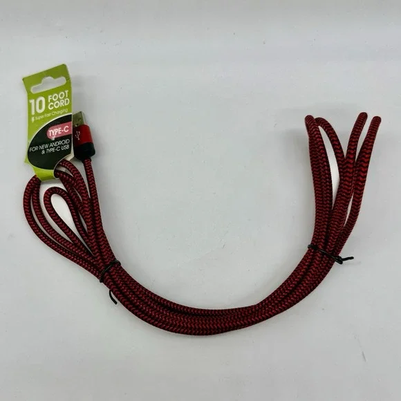 10-Foot Red &‎ Black Braided USB To USB-C Cable Fast Charge & Data Transfer