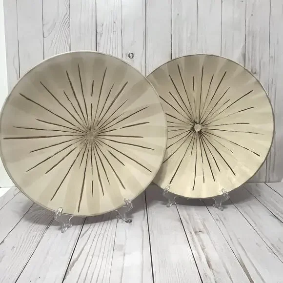 PIER 1 Sanctuary Stoneware 11.5” Dinner Plates Brown MCM Starburst - Set Of 2
