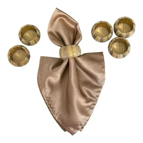 Pier 1 Gold & Silver Beaded Napkin Rings - Set of 6