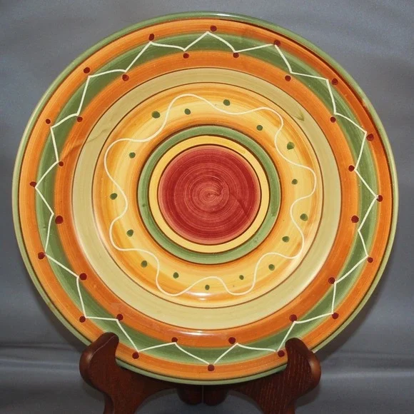 Pier 1 Etrusco Handpainted Earthenware Dinner Plate 10 Inch Italy‎ Geometric